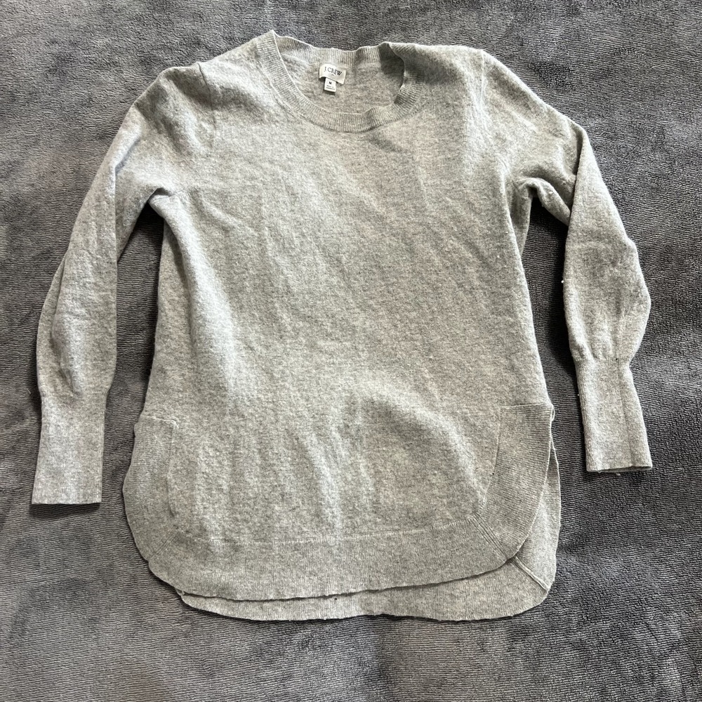J. Crew Womens Fall Knit Merino Wool Blend Tunic Sweater Size M Heathered Gray